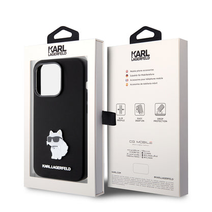 Hoes voor Apple iPhone 15 Pro, Karl Lagerfeld, Silicone Choupette Metal, Zwart
