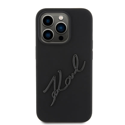 Hoes voor Apple iPhone 15 Pro, Karl Lagerfeld, Silicone Karl Script, Zwart