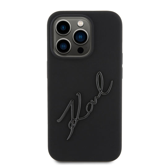 Hoes voor Apple iPhone 15 Pro, Karl Lagerfeld, Silicone Karl Script, Zwart