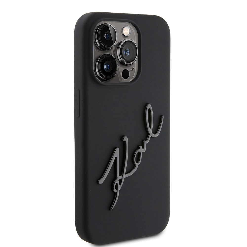 Hoes voor Apple iPhone 15 Pro, Karl Lagerfeld, Silicone Karl Script, Zwart