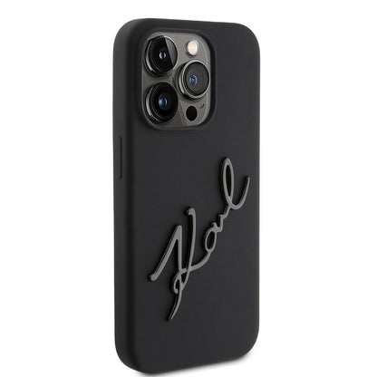 Hoes voor Apple iPhone 15 Pro, Karl Lagerfeld, Silicone Karl Script, Zwart