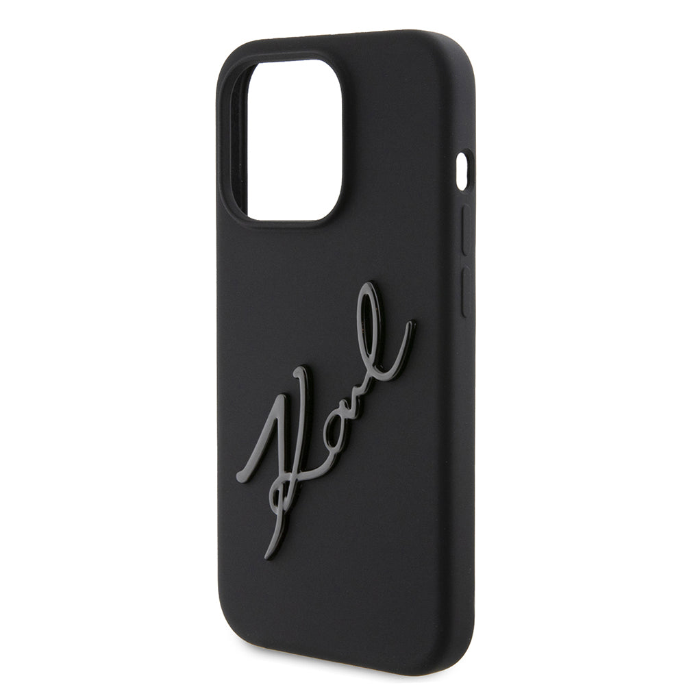 Hoes voor Apple iPhone 15 Pro, Karl Lagerfeld, Silicone Karl Script, Zwart