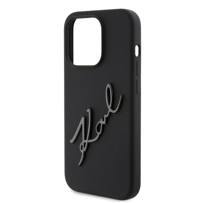 Hoes voor Apple iPhone 15 Pro, Karl Lagerfeld, Silicone Karl Script, Zwart