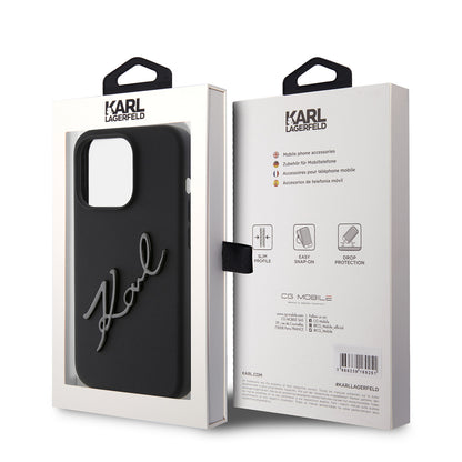 Hoes voor Apple iPhone 15 Pro, Karl Lagerfeld, Silicone Karl Script, Zwart