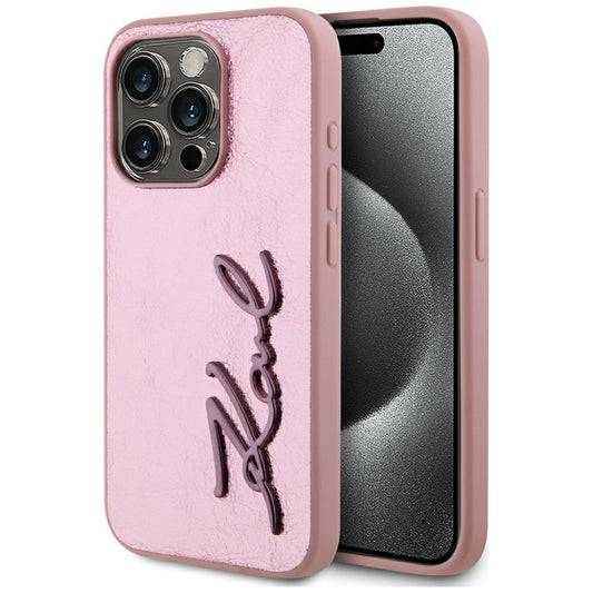Hoes voor Apple iPhone 15 Pro, Karl Lagerfeld, Metal Signature, Roze