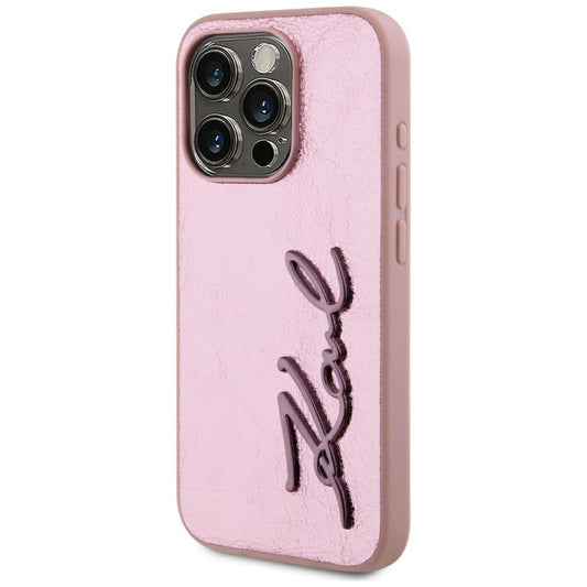 Hoes voor Apple iPhone 15 Pro, Karl Lagerfeld, Metal Signature, Roze