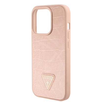 Hoes voor Apple iPhone 15 Pro Max, Guess, Croco Triangle Metal Logo, Roze