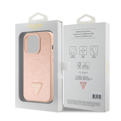 Hoes voor Apple iPhone 15 Pro Max, Guess, Croco Triangle Metal Logo, Roze