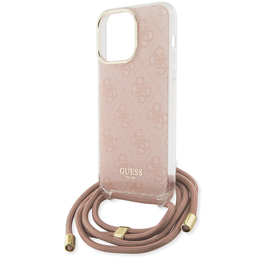 Hoes voor Apple iPhone 15 Pro Max, Guess, Crossbody Cord 4G Print, Roze