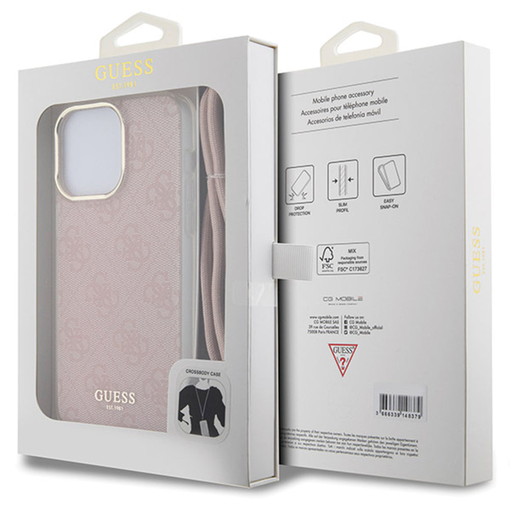 Hoes voor Apple iPhone 15 Pro Max, Guess, Crossbody Cord 4G Print, Roze