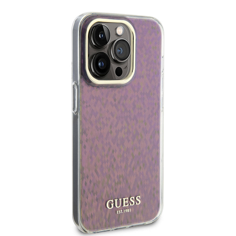 Case for Apple iPhone 15 Pro Max, Guess, IML Faceted Mirror Disco Iridescent, Pink