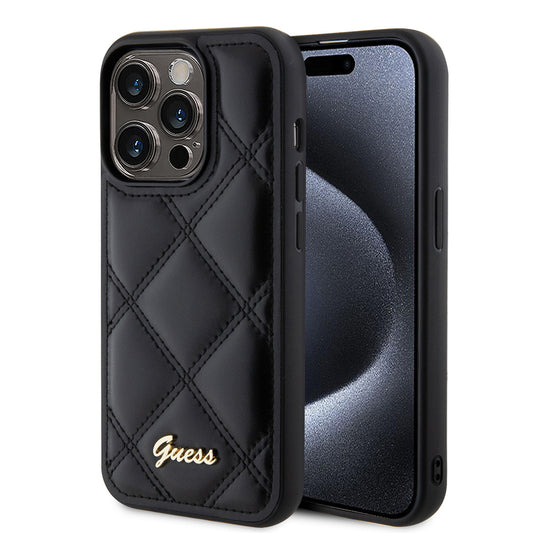 Hoes voor Apple iPhone 15 Pro Max, Guess, Quilted Metal Logo, Zwart