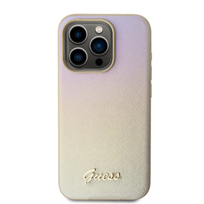 Hoes voor Apple iPhone 15 Pro Max, Guess, Saffiano Iridescent Script, Goud