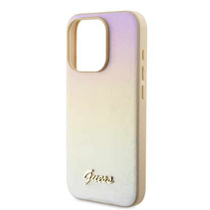 Hoes voor Apple iPhone 15 Pro Max, Guess, Saffiano Iridescent Script, Goud