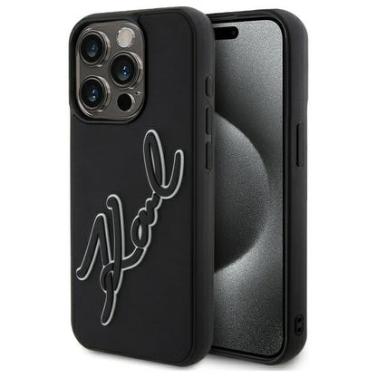 Hoes voor Apple iPhone 15 Pro Max, Karl Lagerfeld, 3D Rubber Signature, Zwart