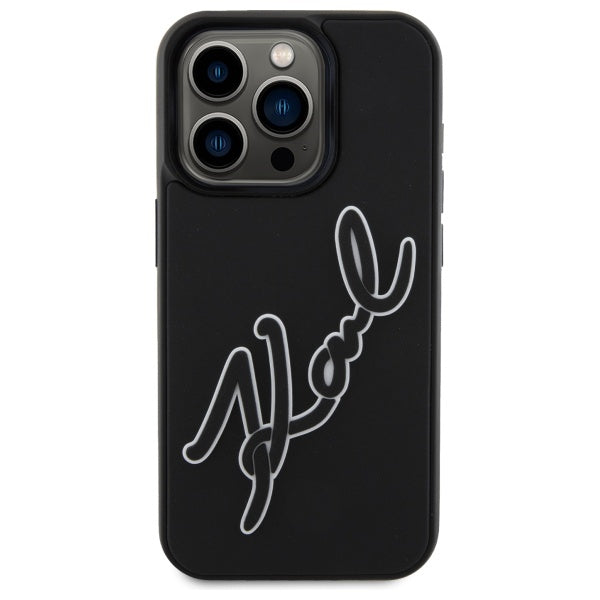 Hoes voor Apple iPhone 15 Pro Max, Karl Lagerfeld, 3D Rubber Signature, Zwart