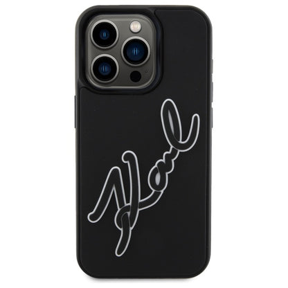 Hoes voor Apple iPhone 15 Pro Max, Karl Lagerfeld, 3D Rubber Signature, Zwart