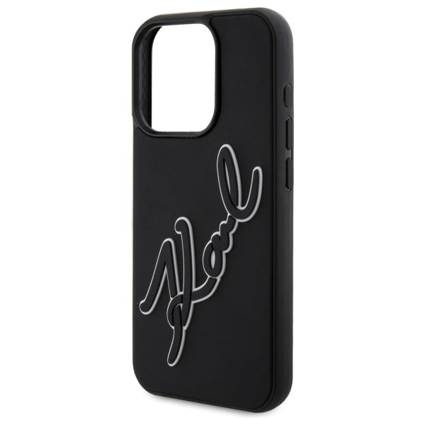 Hoes voor Apple iPhone 15 Pro Max, Karl Lagerfeld, 3D Rubber Signature, Zwart