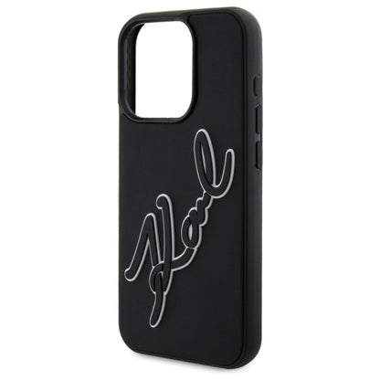 Hoes voor Apple iPhone 15 Pro Max, Karl Lagerfeld, 3D Rubber Signature, Zwart