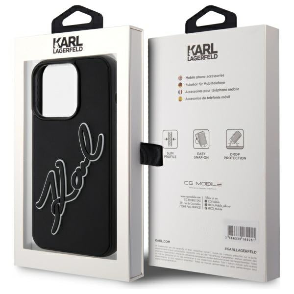 Hoes voor Apple iPhone 15 Pro Max, Karl Lagerfeld, 3D Rubber Signature, Zwart