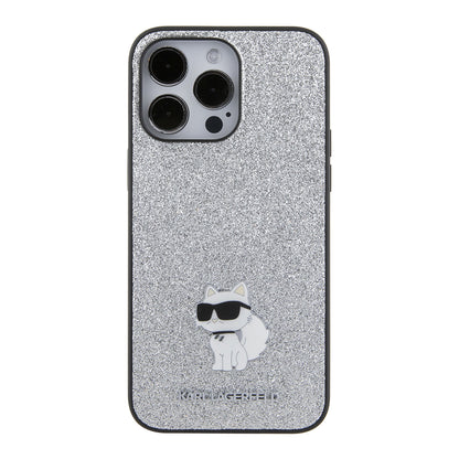 Hoes voor Apple iPhone 15 Pro Max, Karl Lagerfeld, Glitter Fixed Choupette Logo, Zilverkleurig