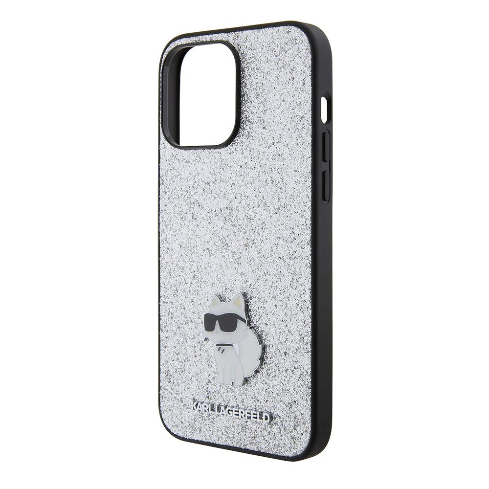 Hoes voor Apple iPhone 15 Pro Max, Karl Lagerfeld, Glitter Fixed Choupette Logo, Zilverkleurig