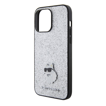 Hoes voor Apple iPhone 15 Pro Max, Karl Lagerfeld, Glitter Fixed Choupette Logo, Zilverkleurig