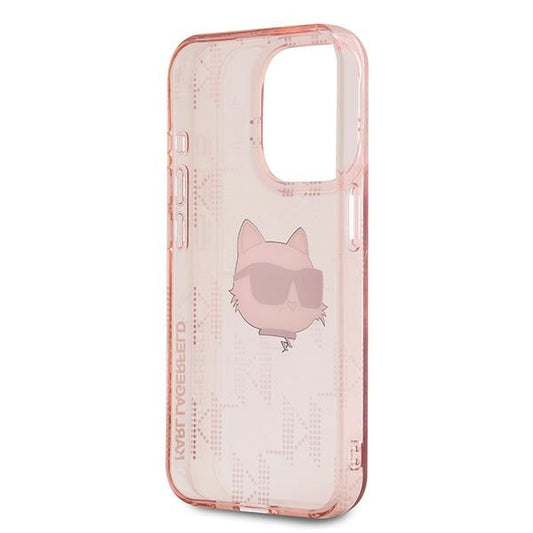 Hoes voor Apple iPhone 15 Pro Max, Karl Lagerfeld, IML Luxury Monogram Choupette's Head, Roze