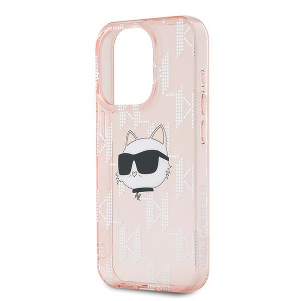 Hoes voor Apple iPhone 15 Pro Max, Karl Lagerfeld, IML Luxury Monogram Choupette's Head, Roze