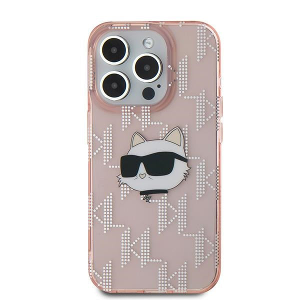 Hoes voor Apple iPhone 15 Pro Max, Karl Lagerfeld, IML Luxury Monogram Choupette's Head, Roze