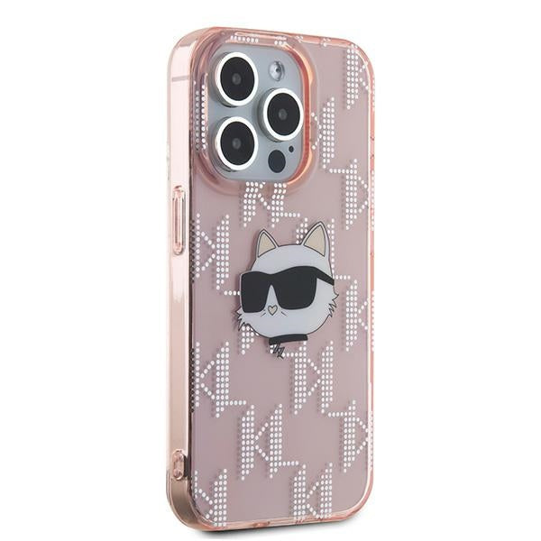Hoes voor Apple iPhone 15 Pro Max, Karl Lagerfeld, IML Luxury Monogram Choupette's Head, Roze