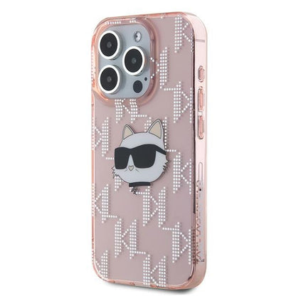 Hoes voor Apple iPhone 15 Pro Max, Karl Lagerfeld, IML Luxury Monogram Choupette's Head, Roze