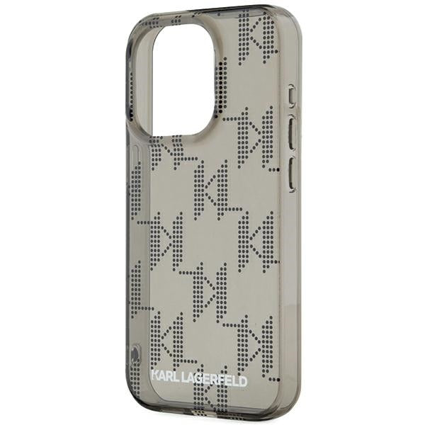 Hoes voor Apple iPhone 15 Pro Max, Karl Lagerfeld, IML Luxury Monogram KL Pattern met Band, Zwart