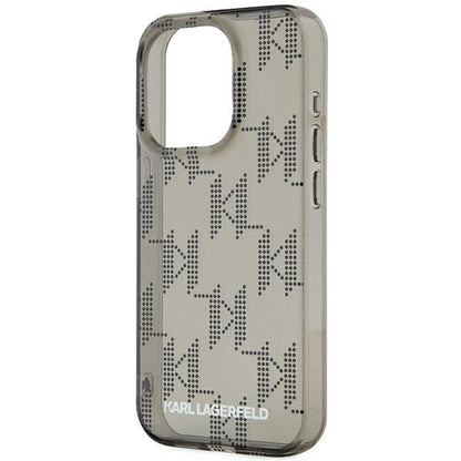 Hoes voor Apple iPhone 15 Pro Max, Karl Lagerfeld, IML Luxury Monogram KL Pattern met Band, Zwart