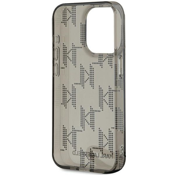 Hoes voor Apple iPhone 15 Pro Max, Karl Lagerfeld, IML Luxury Monogram KL Pattern met Band, Zwart