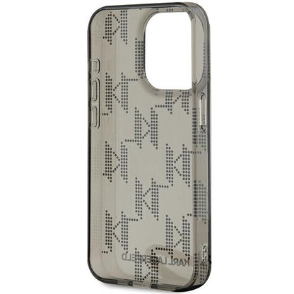 Hoes voor Apple iPhone 15 Pro Max, Karl Lagerfeld, IML Luxury Monogram KL Pattern met Band, Zwart
