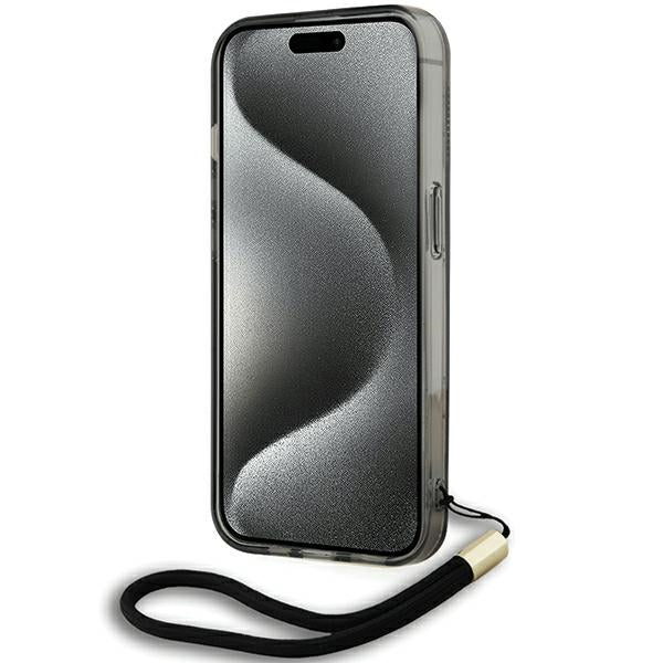 Hoes voor Apple iPhone 15 Pro Max, Karl Lagerfeld, IML Luxury Monogram KL Pattern met Band, Zwart