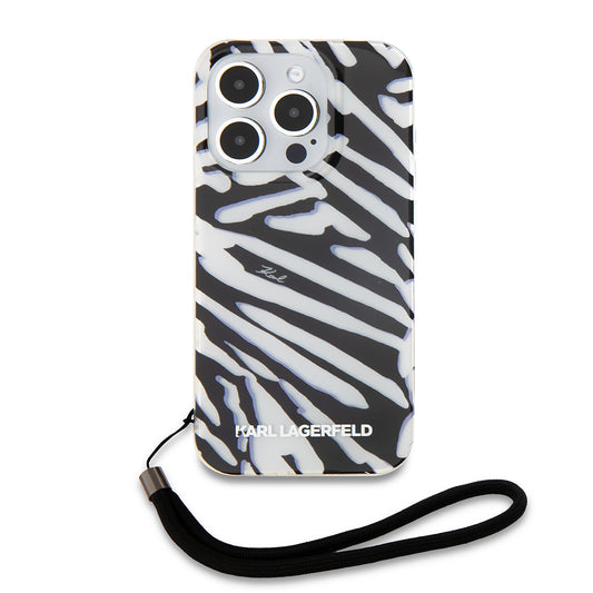 Hoes voor Apple iPhone 15 Pro Max, Karl Lagerfeld, IML Luxury Zebra Pattern met Band, Zwart