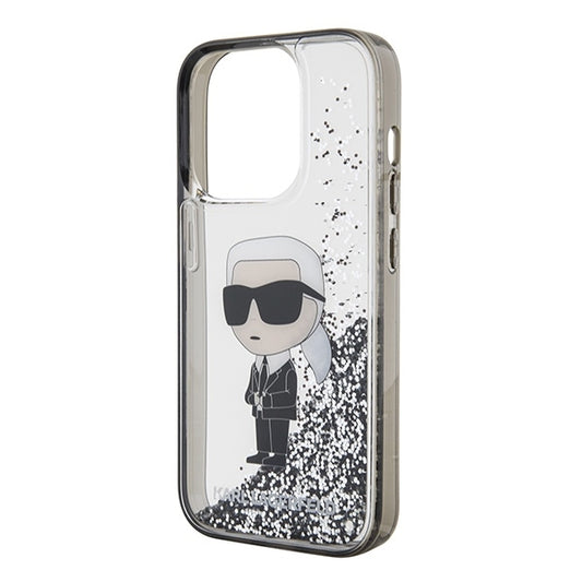 Hoes voor Apple iPhone 15 Pro Max, Karl Lagerfeld, Liquid Glitter Ikonik Karl, Transparant