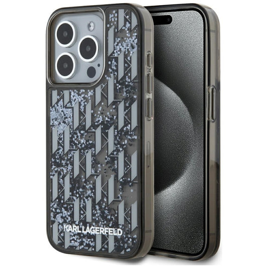 Hoes voor Apple iPhone 15 Pro Max, Karl Lagerfeld, Liquid Glitter Monogram, Zwart