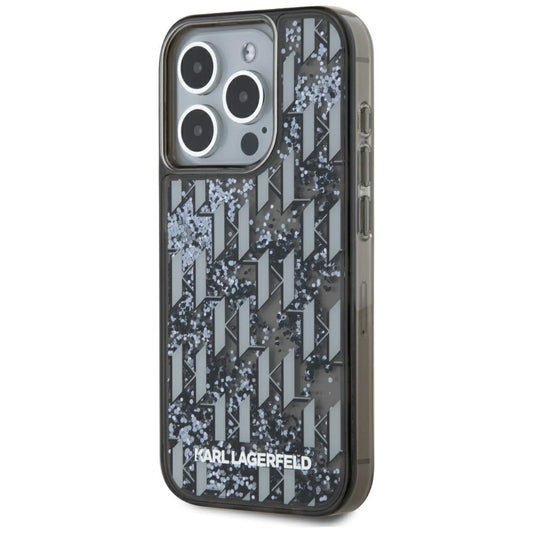 Hoes voor Apple iPhone 15 Pro Max, Karl Lagerfeld, Liquid Glitter Monogram, Zwart