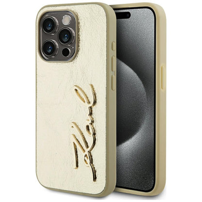 Hoes voor Apple iPhone 15 Pro Max, Karl Lagerfeld, Metal Signature, Goud