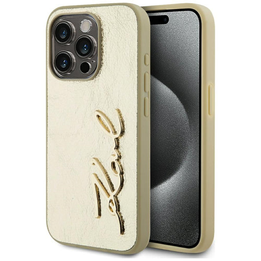 Hoes voor Apple iPhone 15 Pro Max, Karl Lagerfeld, Metal Signature, Goud