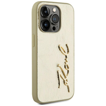 Hoes voor Apple iPhone 15 Pro Max, Karl Lagerfeld, Metal Signature, Goud