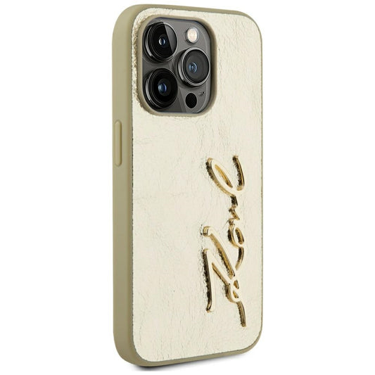 Hoes voor Apple iPhone 15 Pro Max, Karl Lagerfeld, Metal Signature, Goud