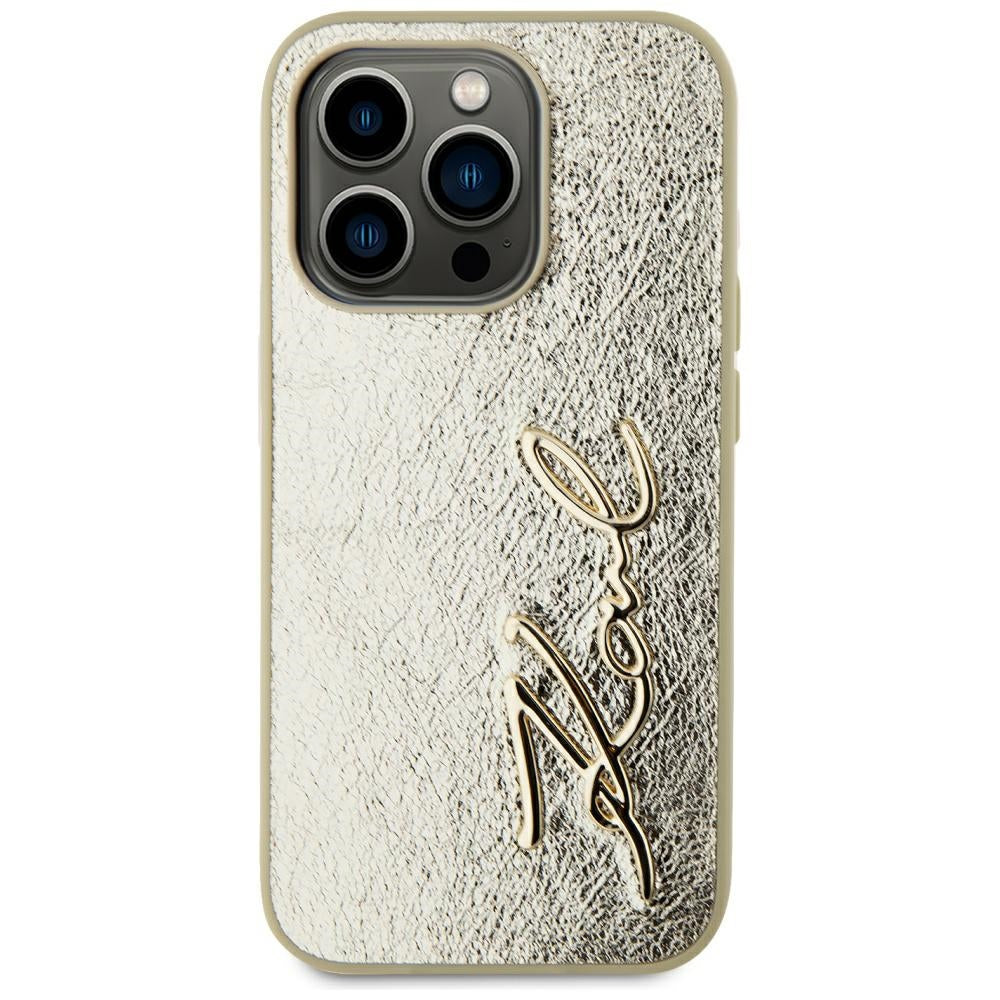 Hoes voor Apple iPhone 15 Pro Max, Karl Lagerfeld, Metal Signature, Goud