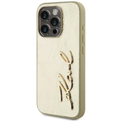Hoes voor Apple iPhone 15 Pro Max, Karl Lagerfeld, Metal Signature, Goud
