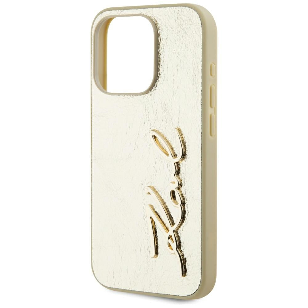 Hoes voor Apple iPhone 15 Pro Max, Karl Lagerfeld, Metal Signature, Goud