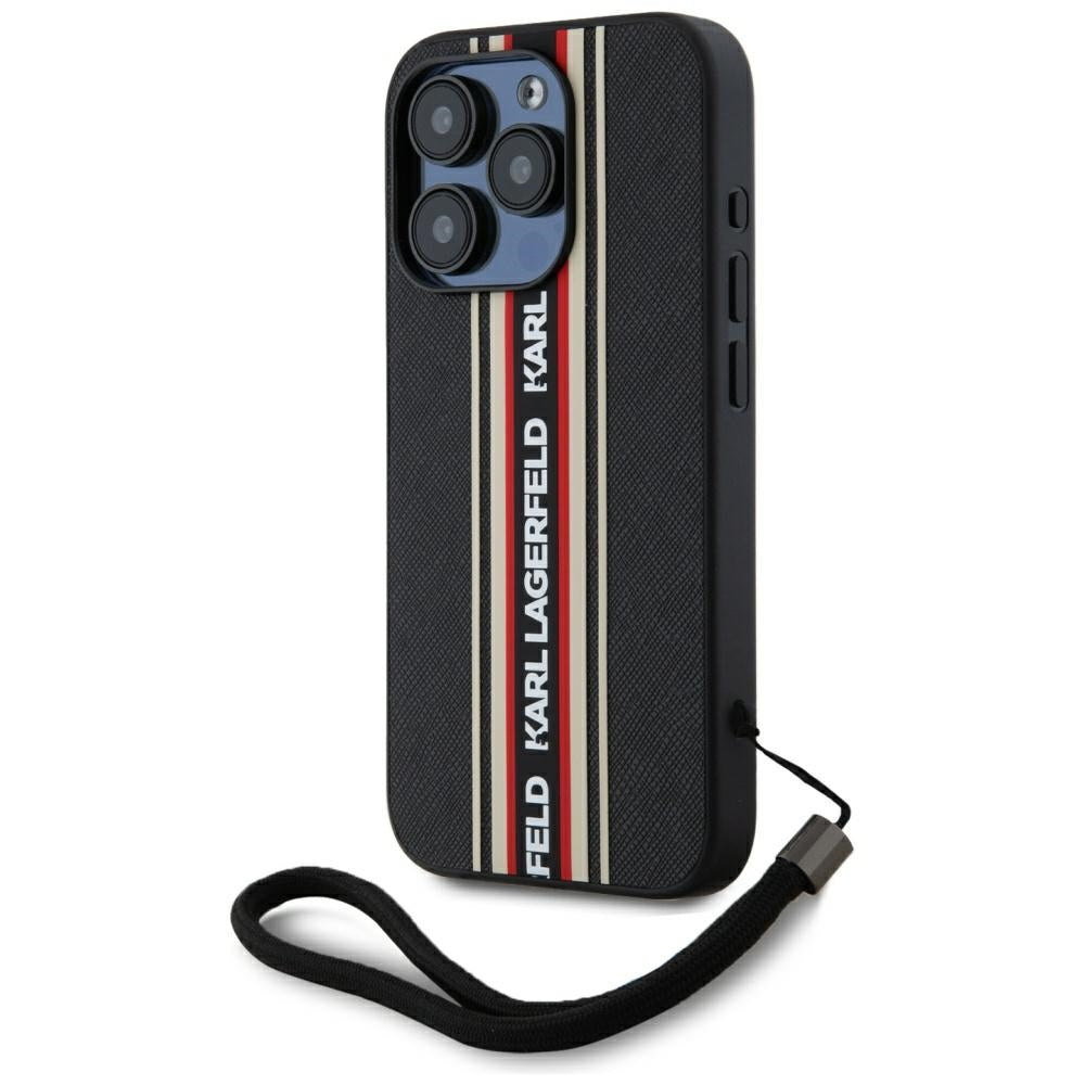 Hoes voor Apple iPhone 15 Pro Max, Karl Lagerfeld, Saffiano Athleisure Stripes met Band, Rosie