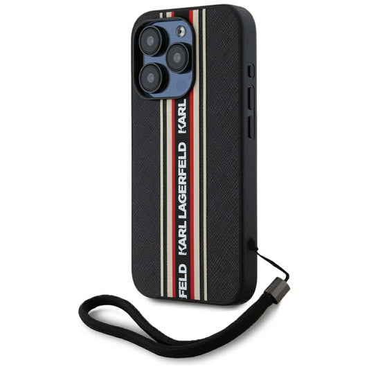 Hoes voor Apple iPhone 15 Pro Max, Karl Lagerfeld, Saffiano Athleisure Stripes met Band, Rosie